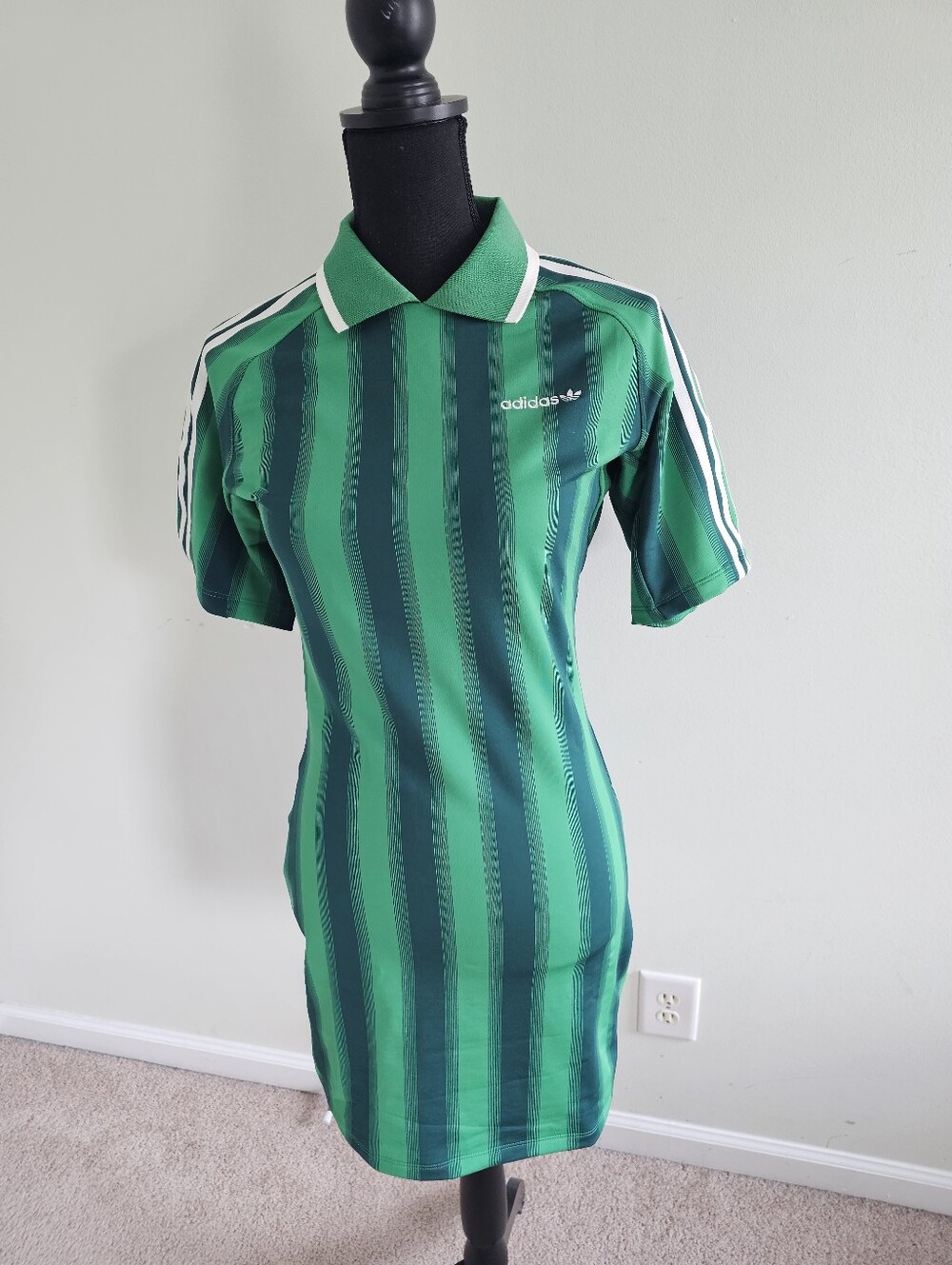 NWT Adidas Originals Footie Dress Green Striped Polo Mini Dress Small JW6014 - Picture 3 of 6